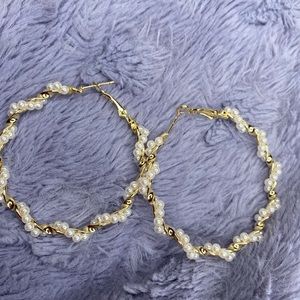 Pearl Beaded Hoop Earrings Triangle Circle
